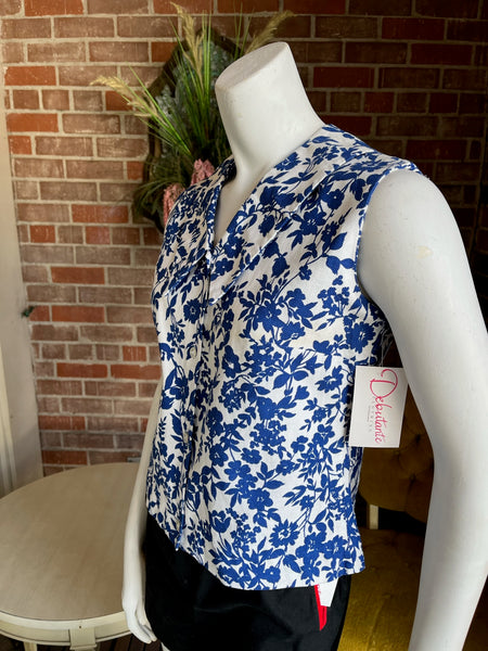 1960s Pique Cotton Floral Top