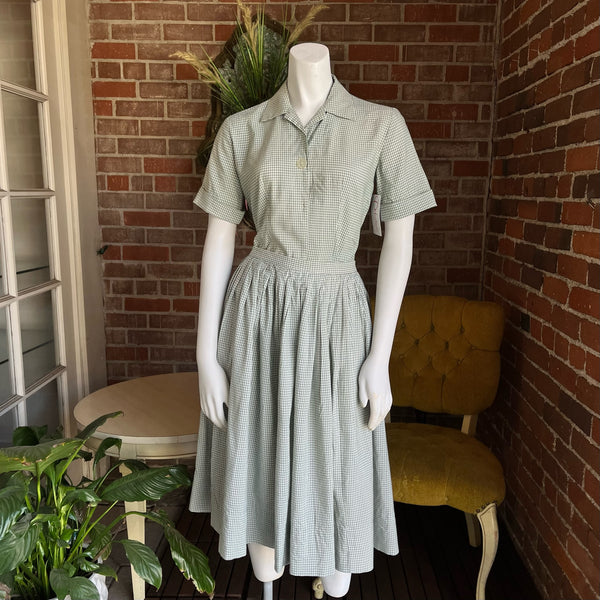 1950s Deadstock Green Gingham Set
