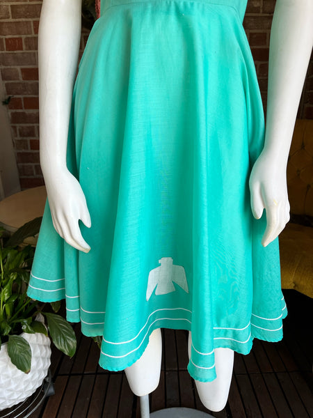 1970s Turquoise Bird Patch Pinafore