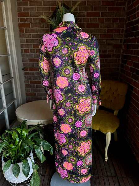 1960s Neon Jersey Maxi Dress Caftan