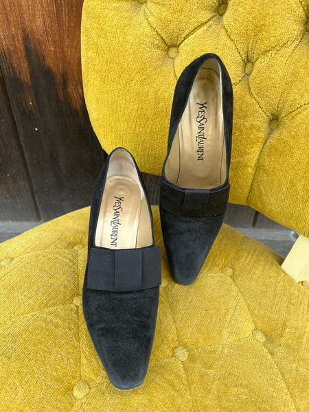 1990s Yves Saint Laurent Black Suede Pumps