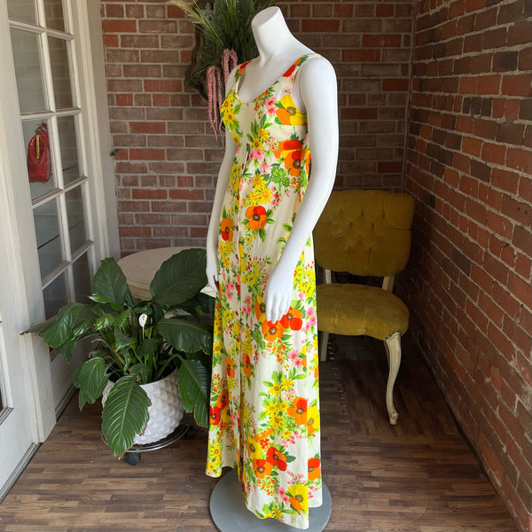 1970s Yellow Floral Maxi Dress