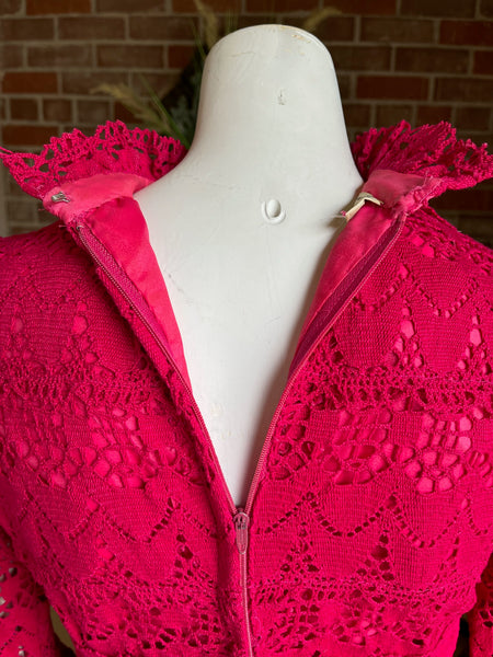 1960s Hot Pink Lace Mexican Dress