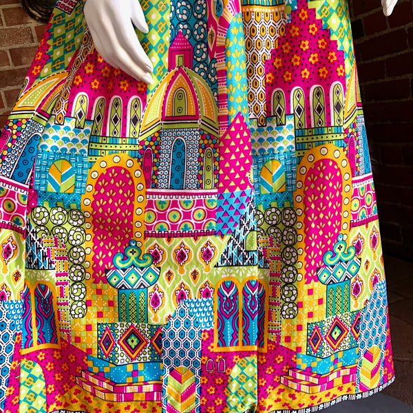1970s Psychedelic Morocco Nylon Lounge Dress