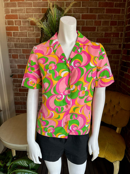 1960s Pink Psychedelic Deadstock Blouse