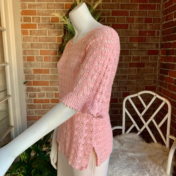 1960s Light Pink Crochet Top