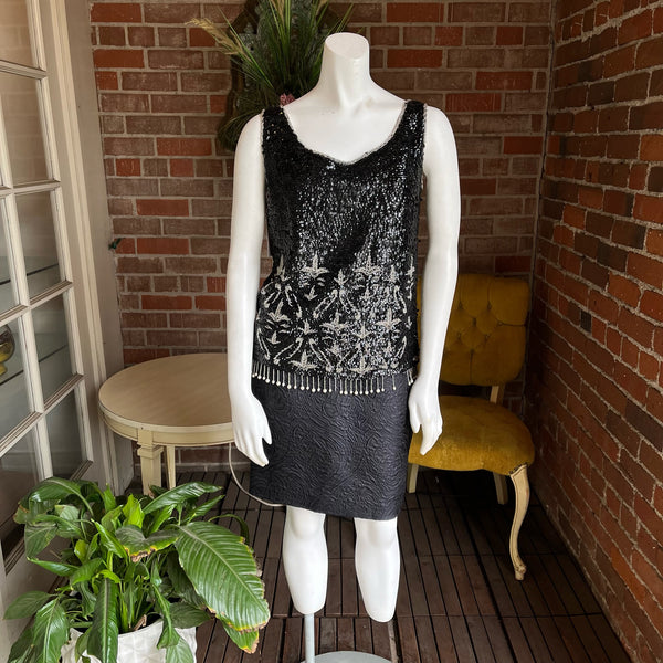 1960s Black and Silver Beaded Top