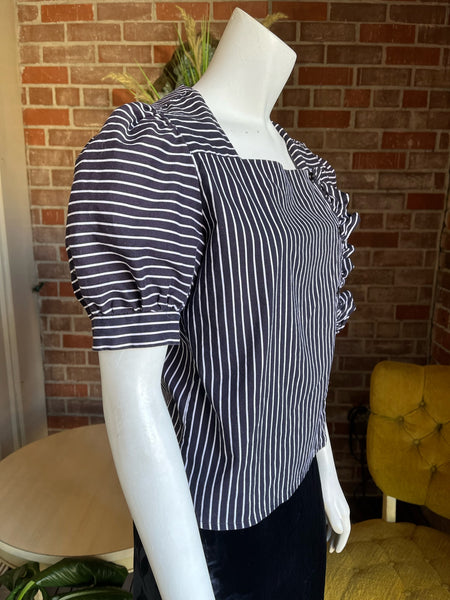 1980s Striped Puff Sleeve Blouse