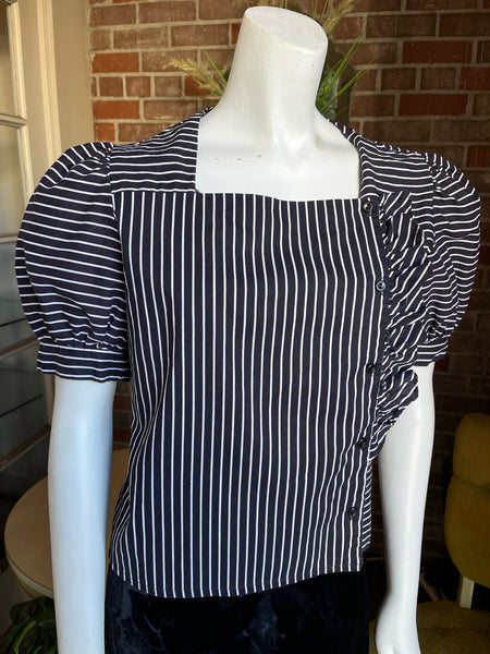 1980s Striped Puff Sleeve Blouse