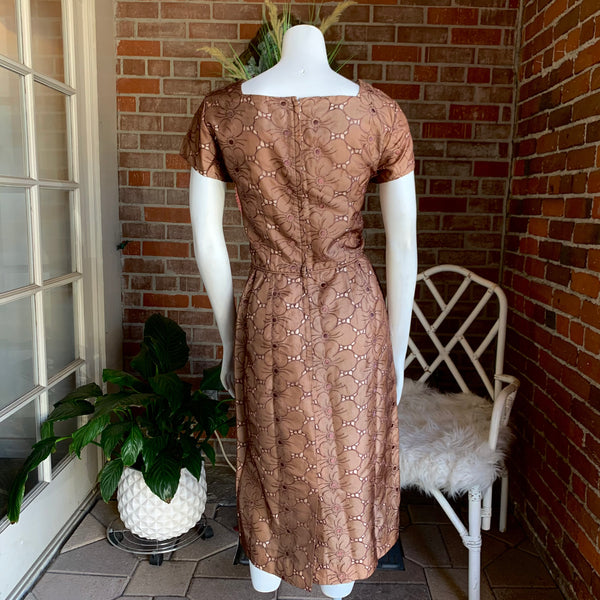 1960s Brown and Cream Floral Dress