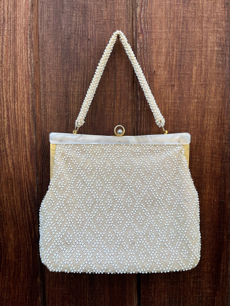1960s Cream Beaded Bag