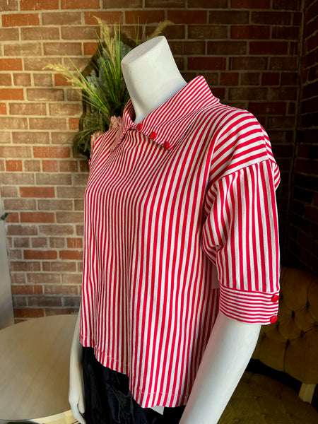 1950s Red & White Striped Pullover Top