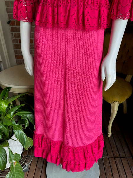 1960s Hot Pink Lace Mexican Dress