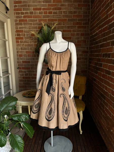 1970s Beige Paisley Shaheen Dress