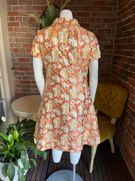 1960s Copper Brocade Lurex Dress