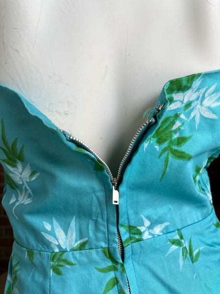 1950s Waltah Clarke Blue Hawaiian Dress