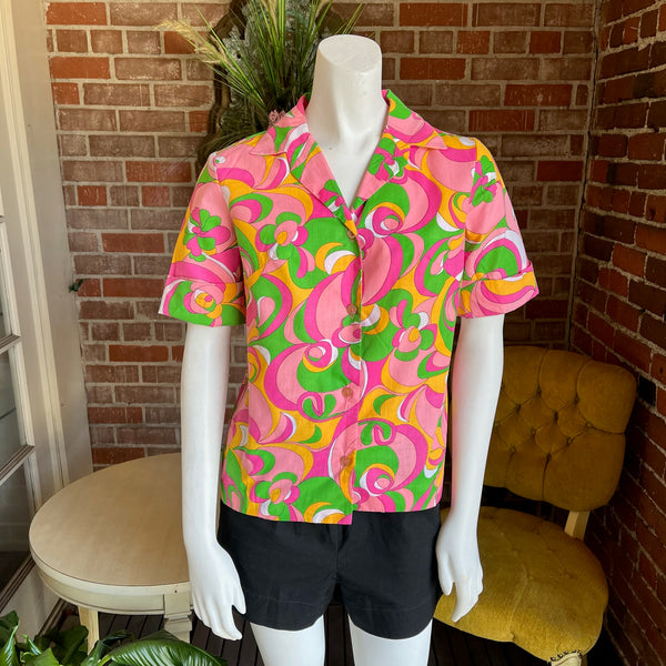 1960s Pink Psychedelic Deadstock Blouse