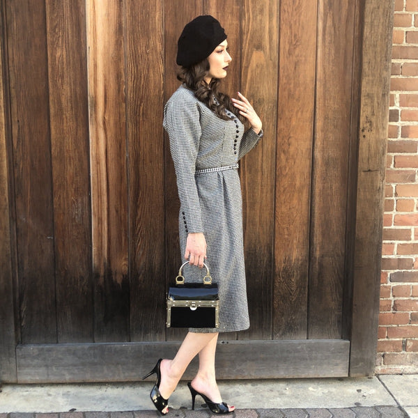 1950s Dolman Sleeve Gingham Wool Dress