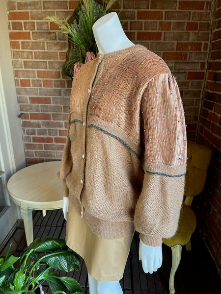 1980s Mohair and Plisse Caramel & Copper Sweater