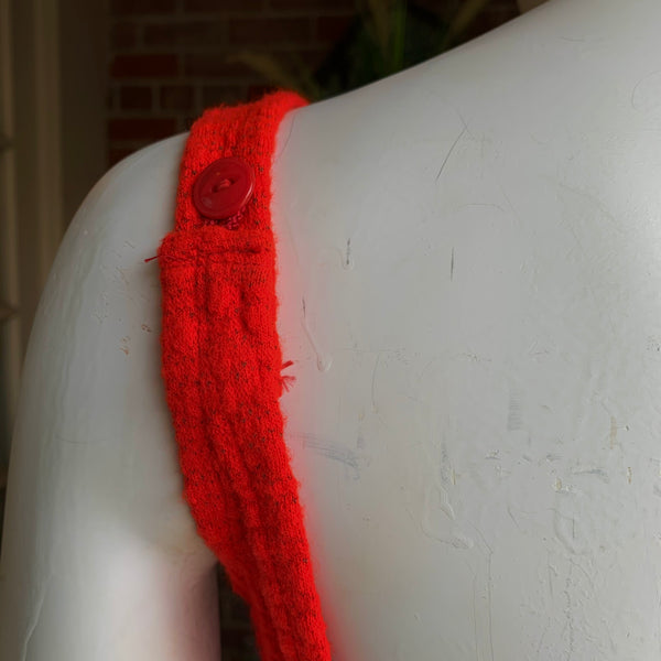 Early 1960s Knit Red and White Lucite Button Swimsuit