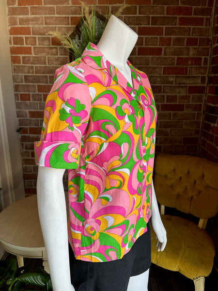 1960s Pink Psychedelic Deadstock Blouse