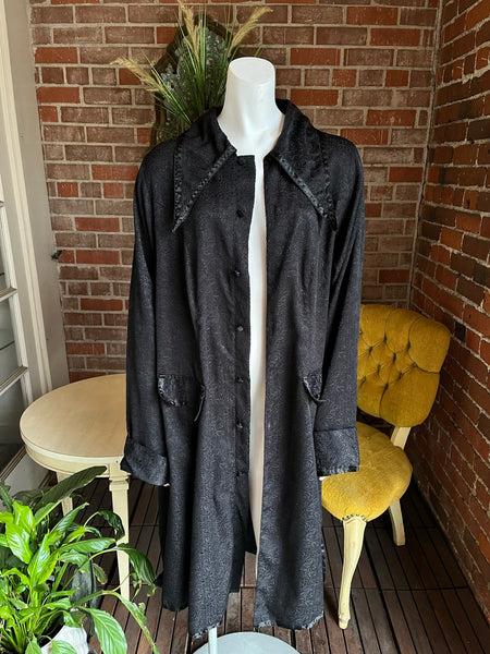 1990s Dagger Collar Goth Black Coat Dress
