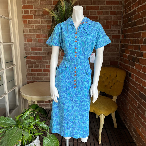 1950s Blue Vines Dress