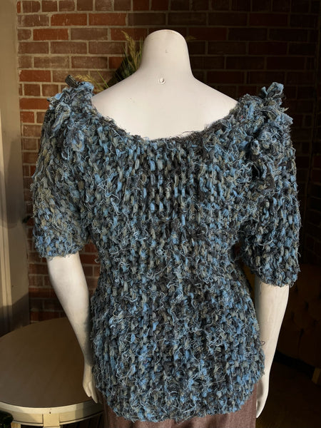 1960s Knot Crochet Blue Sweater