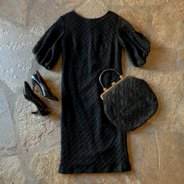 1960s Black Knit Dress Structured Sleeves