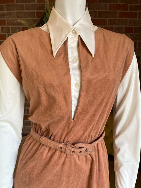 1970s Suede V-Neck Pinafore Dress