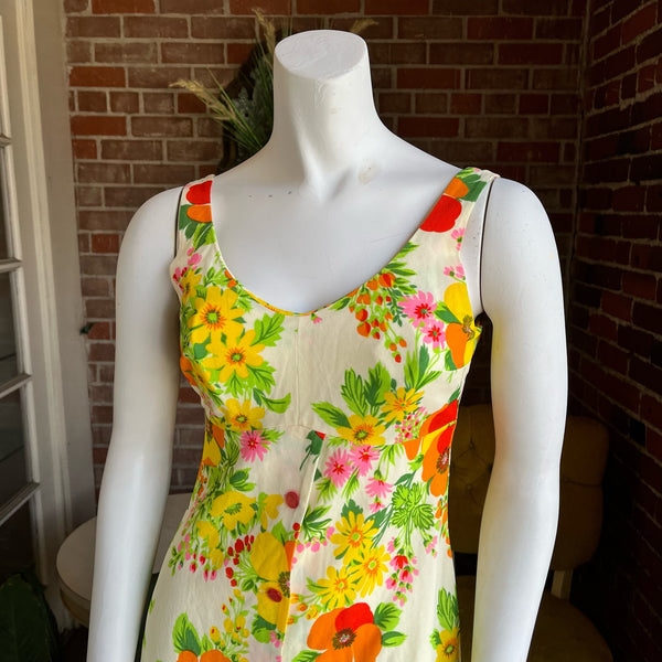 1970s Yellow Floral Maxi Dress