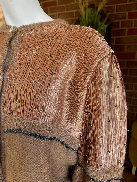 1980s Mohair and Plisse Caramel & Copper Sweater