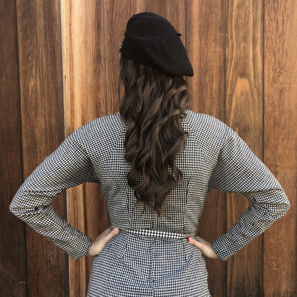 1950s Dolman Sleeve Gingham Wool Dress