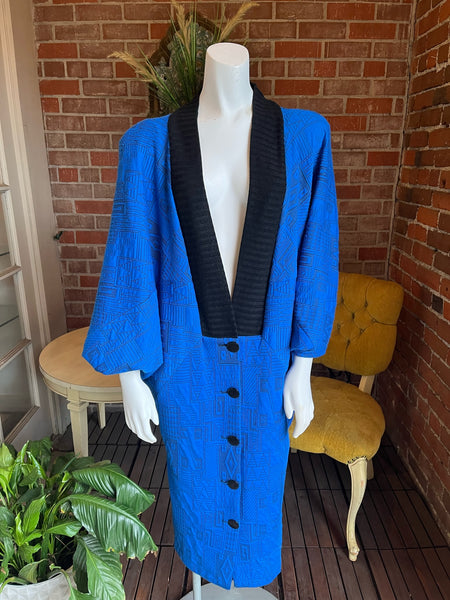 1980s Avant Garde New Wave Art Deco Hobble Dress Cardigan