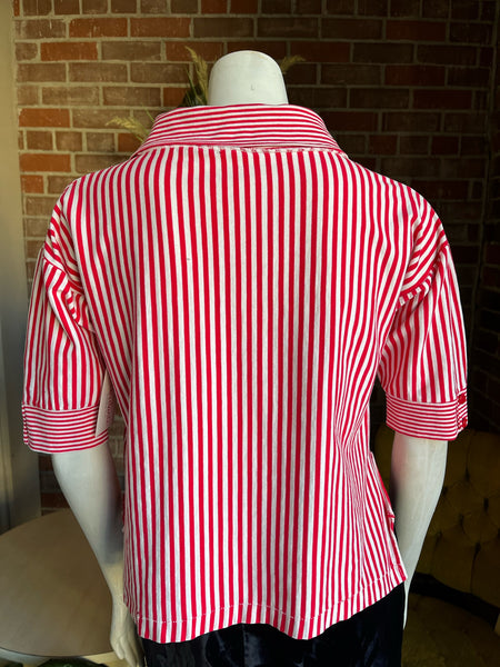 1950s Red & White Striped Pullover Top