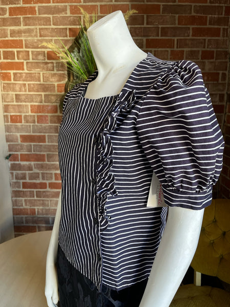 1980s Striped Puff Sleeve Blouse