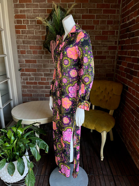 1960s Neon Jersey Maxi Dress Caftan