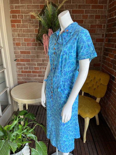 1950s Blue Vines Dress