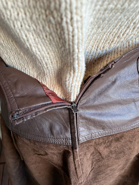 1980s Leather & Suede Italian Skirt