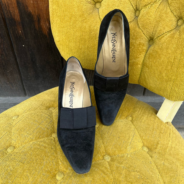 1990s Yves Saint Laurent Black Suede Pumps