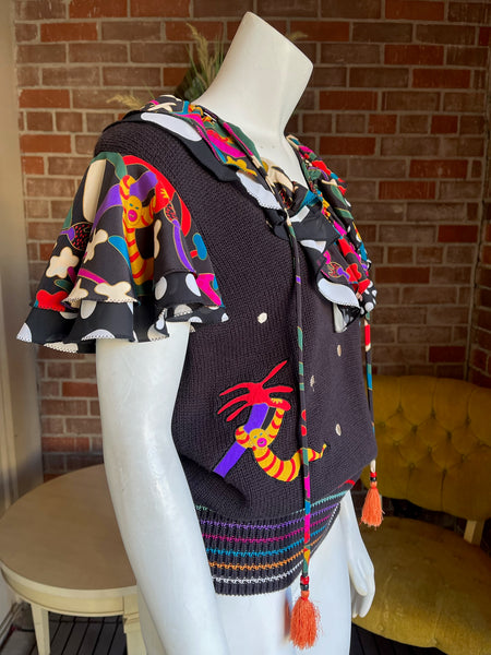 1990s Diane Freis Animal Print Knit Blouse