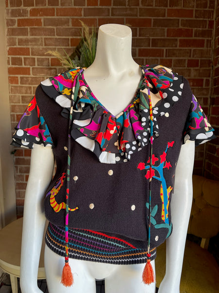 1990s Diane Freis Animal Print Knit Blouse
