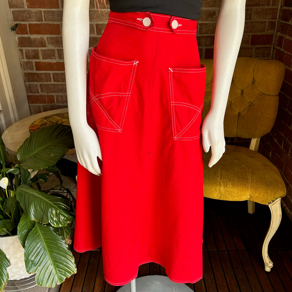 1940s Red Canvas Wrap Skirt