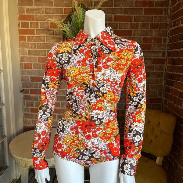 1970s Flower Power Leotard