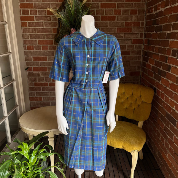 1950s Blue Plaid Dress