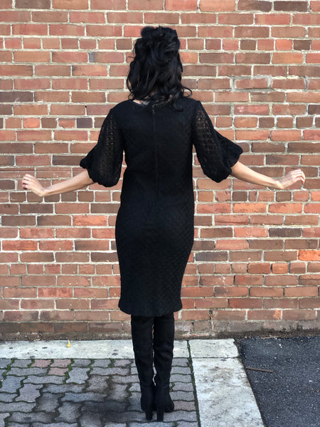 1960s Black Knit Dress Structured Sleeves