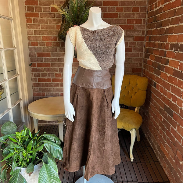 1980s Leather & Suede Italian Skirt