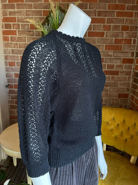 1970s Black Dolman Sleeve Sheer Sweater
