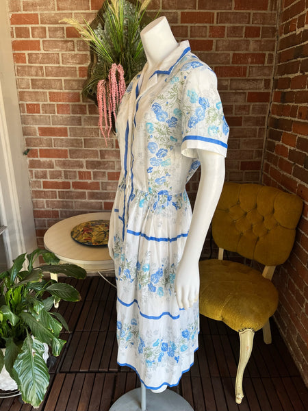 1950s Sheer Blue Roses Dress