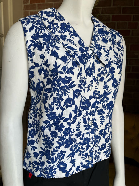 1960s Pique Cotton Floral Top